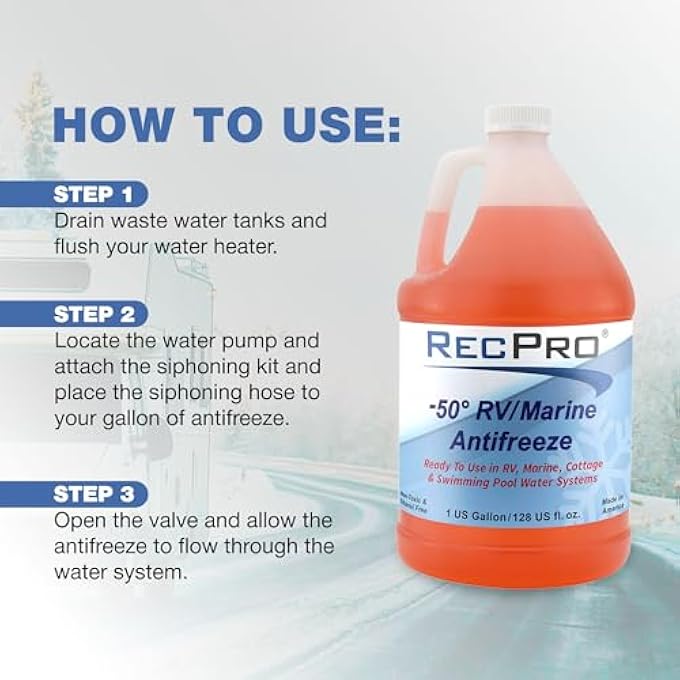 RecPro READY TO USE RV ANTIFREEZE FLUID FOR WINTERIZING RECREATIONAL VEHICLES AND MARINE ENGINE BLOCKS, -50 DEGREE FAHRENHEIT PROTECTION, 1 GALLON - Image 4